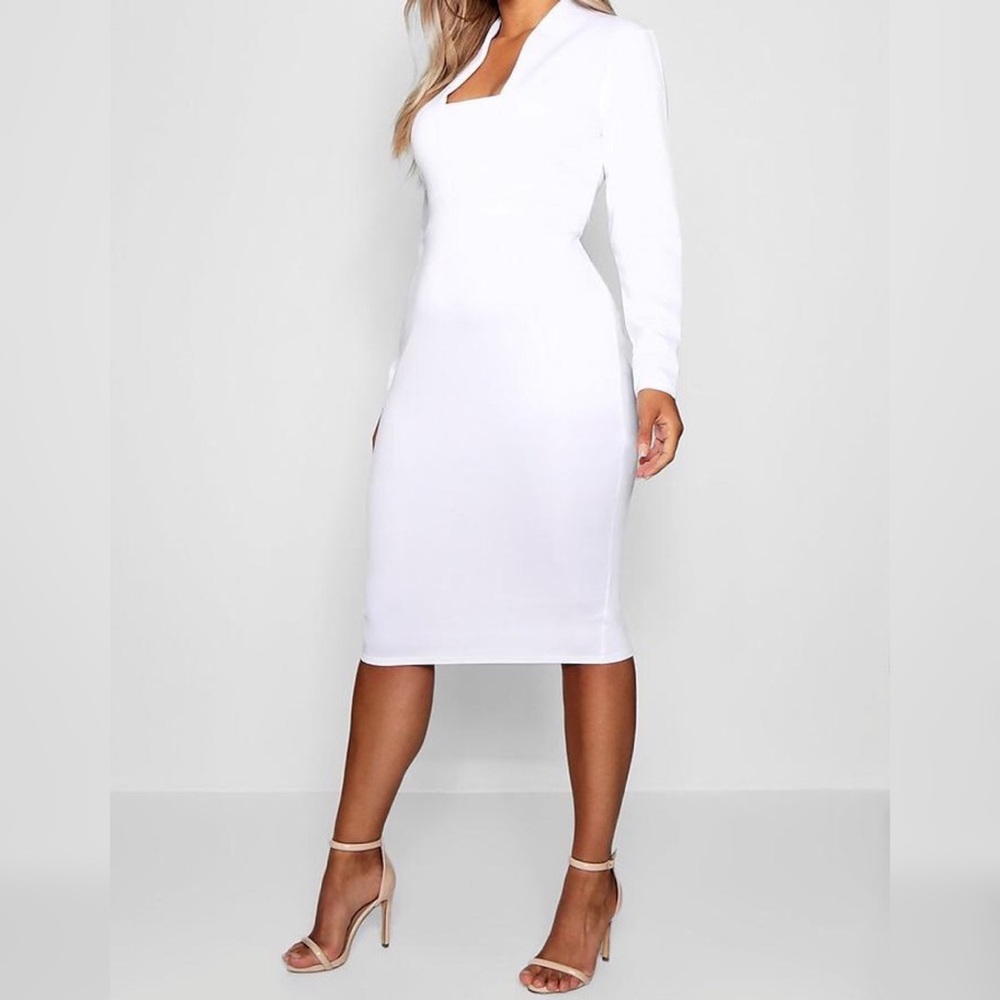 PLUS Size White Long Sleeve Dress